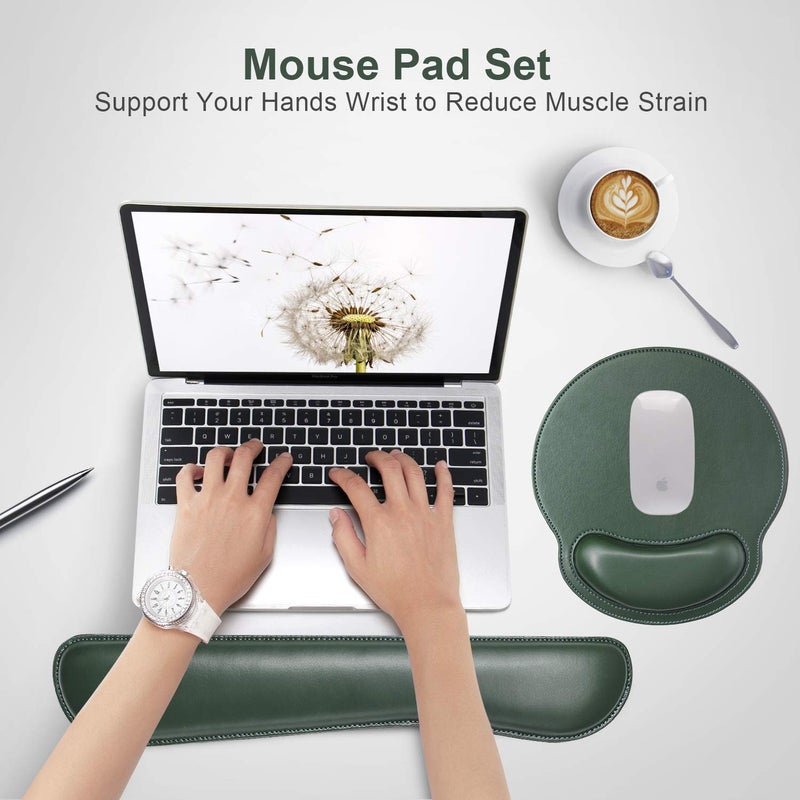 iVeze Ergonomic Mouse Pad Set Keyboard Wrist Rest Pad and Mousepads with Wrist Support,iVeze Pu Leather Memory Foam Lightweight Comfortable Mouse Pads for Home Office Efficient Working,Green - Image 2